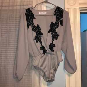 Reverse Tops - Reverse Gray and Black Lace Bodysuit Size Medium Reverse Tops - Reverse Gray and Black Lace Bodysuit Size Medium